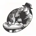 a very simple line illustration of a close up person drinking sangria in a park tattoo design idea