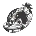 a very simple line illustration of a close up person drinking sangria in a park tattoo design idea