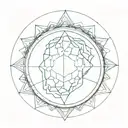 a brain inside a circular frame with geometric patterns shooting from it tattoo design idea