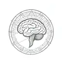 a brain inside a circular frame with geometric patterns shooting from it tattoo design idea