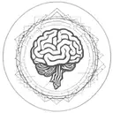a brain inside a circular frame with geometric patterns shooting from it tattoo design idea