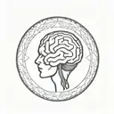 a brain inside a circular frame with geometric patterns shooting from it tattoo design idea