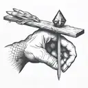 a human hand trying to balance a diamond on top of a single blade of grass tattoo design idea