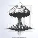 a nuclear explosion mushroom cloud contained within a perfect black square tattoo design idea
