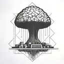 a nuclear explosion mushroom cloud contained within a perfect black square tattoo design idea