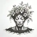 a head poking out of the soil of a muddy grave with soil on top of the head and flowers growing out of the top tattoo design idea