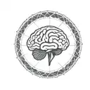 a brain inside a circular frame with geometric patterns shooting from it tattoo design idea