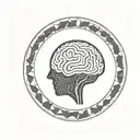 a brain inside a circular frame with geometric patterns shooting from it tattoo design idea