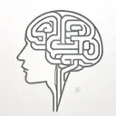 a simple minimalist line drawing of a brain as an elaborate maze tattoo design idea
