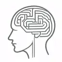 a simple minimalist line drawing of a brain as an elaborate maze tattoo design idea