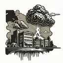 a nuclear explosion mushroom cloud destroying a city in a rectangular picture frame hanging on a wall tattoo design idea