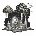 a nuclear explosion mushroom cloud destroying a city in a rectangular picture frame hanging on a wall tattoo design idea