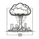 an abstract nuclear explosion mushroom cloud destroying a major city in an abstract black line frame tattoo design idea