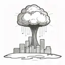 an abstract nuclear explosion mushroom cloud destroying a major city in an abstract black line frame tattoo design idea