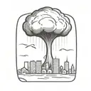 an abstract nuclear explosion mushroom cloud destroying a major city in an abstract black line frame tattoo design idea