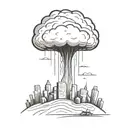 an abstract nuclear explosion mushroom cloud destroying a major city in an abstract black line frame tattoo design idea