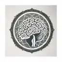 a brain inside a circular frame with geometric patterns shooting from it tattoo design idea