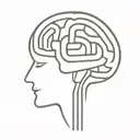 a simple minimalist line drawing of a brain as an elaborate maze with offshoots tattoo design idea