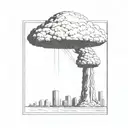 a nuclear explosion mushroom cloud destroying a city in a rectangular picture frame hanging on a wall tattoo design idea