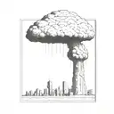 a nuclear explosion mushroom cloud destroying a city in a rectangular picture frame hanging on a wall tattoo design idea