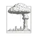 a nuclear explosion mushroom cloud destroying a city in a rectangular picture frame hanging on a wall tattoo design idea