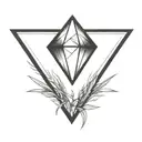 a diamond balancing on top of a single blade of grass using bold black lines in a bold black frame tattoo design idea