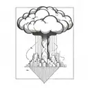 an abstract nuclear explosion mushroom cloud destroying a major city in an abstract black line frame tattoo design idea