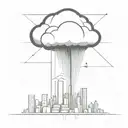 an abstract nuclear explosion mushroom cloud destroying a major city in an abstract black line frame tattoo design idea