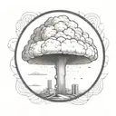 mushroom cloud from a nuclear explosion within an abstract frame but the explosion is slightly breaking out of the frame tattoo design idea