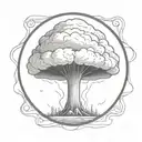 mushroom cloud from a nuclear explosion within an abstract frame but the explosion is slightly breaking out of the frame tattoo design idea