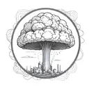 mushroom cloud from a nuclear explosion within an abstract frame but the explosion is slightly breaking out of the frame tattoo design idea