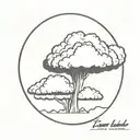 a nuclear explosion mushroom cloud within a perfect black circle tattoo design idea