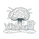 a nuclear explosion mushroom cloud destroying a city in a rectangular picture frame hanging on a wall tattoo design idea