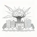 a nuclear explosion mushroom cloud destroying a city in a rectangular picture frame hanging on a wall tattoo design idea