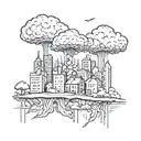a mushroom cloud from a nuclear explosion destroying a major city within an abstract frame tattoo design idea