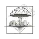 a nuclear explosion mushroom cloud destroying a city in a rectangular picture frame hanging on a wall tattoo design idea