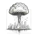 an abstract nuclear explosion mushroom cloud destroying a major city in an abstract black line frame tattoo design idea