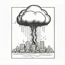 an abstract nuclear explosion mushroom cloud destroying a major city in an abstract black line frame tattoo design idea