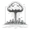 an abstract nuclear explosion mushroom cloud destroying a major city in an abstract black line frame tattoo design idea