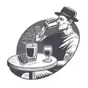 a very simple line illustration of a close up person drinking sangria in a park. drinking from a wine glass tattoo design idea