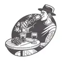 a very simple line illustration of a close up person drinking sangria in a park. drinking from a wine glass tattoo design idea