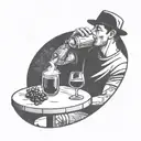 a very simple line illustration of a close up person drinking sangria in a park. drinking from a wine glass tattoo design idea