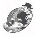 a very simple line illustration of a close up person drinking sangria in a park. drinking from a wine glass tattoo design idea