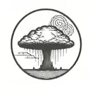 a nuclear explosion mushroom cloud within a perfect black circle tattoo design idea