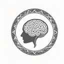 a brain inside a circular frame with geometric patterns shooting from it tattoo design idea