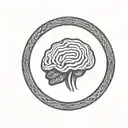 a brain inside a circular frame with geometric patterns shooting from it tattoo design idea