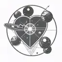 a satellite shaped like a love heart in space enshrouded by a circle tattoo design idea