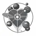 a satellite shaped like a love heart in space enshrouded by a circle tattoo design idea