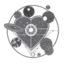 a satellite shaped like a love heart in space enshrouded by a circle tattoo design idea