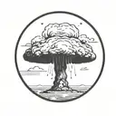 a nuclear explosion mushroom cloud within a perfect black circle tattoo design idea